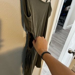 Army green dress with a cut out side